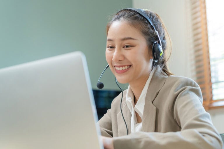 happy woman on call