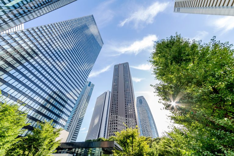 a group of tall buildings