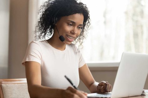 an image of a woman working from home